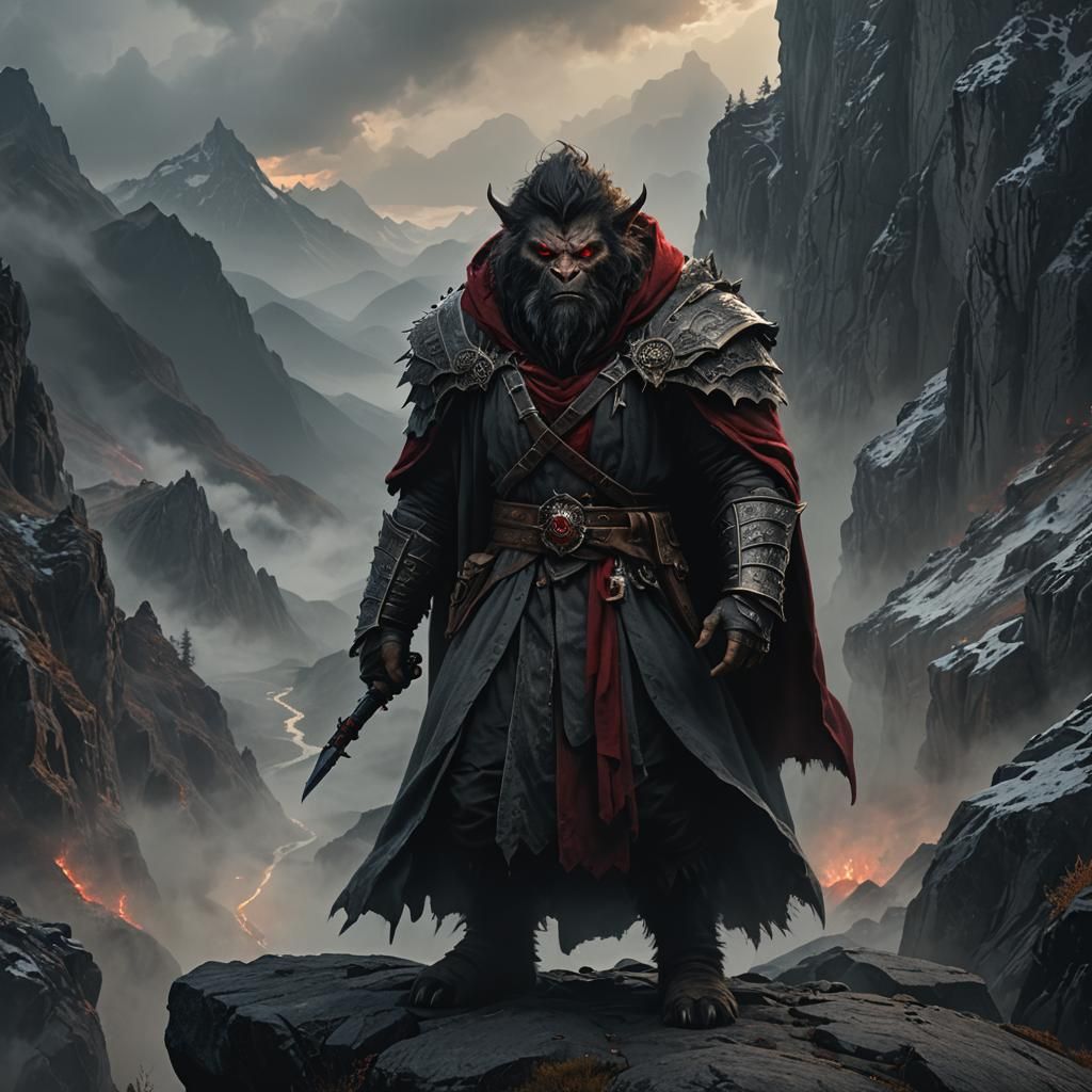 Bugbear Warlock on Gray Mountain in Gothic Style