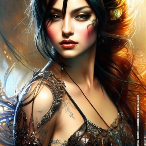 Neovictorian Beauty with Golden Stripes, Zentangle Style