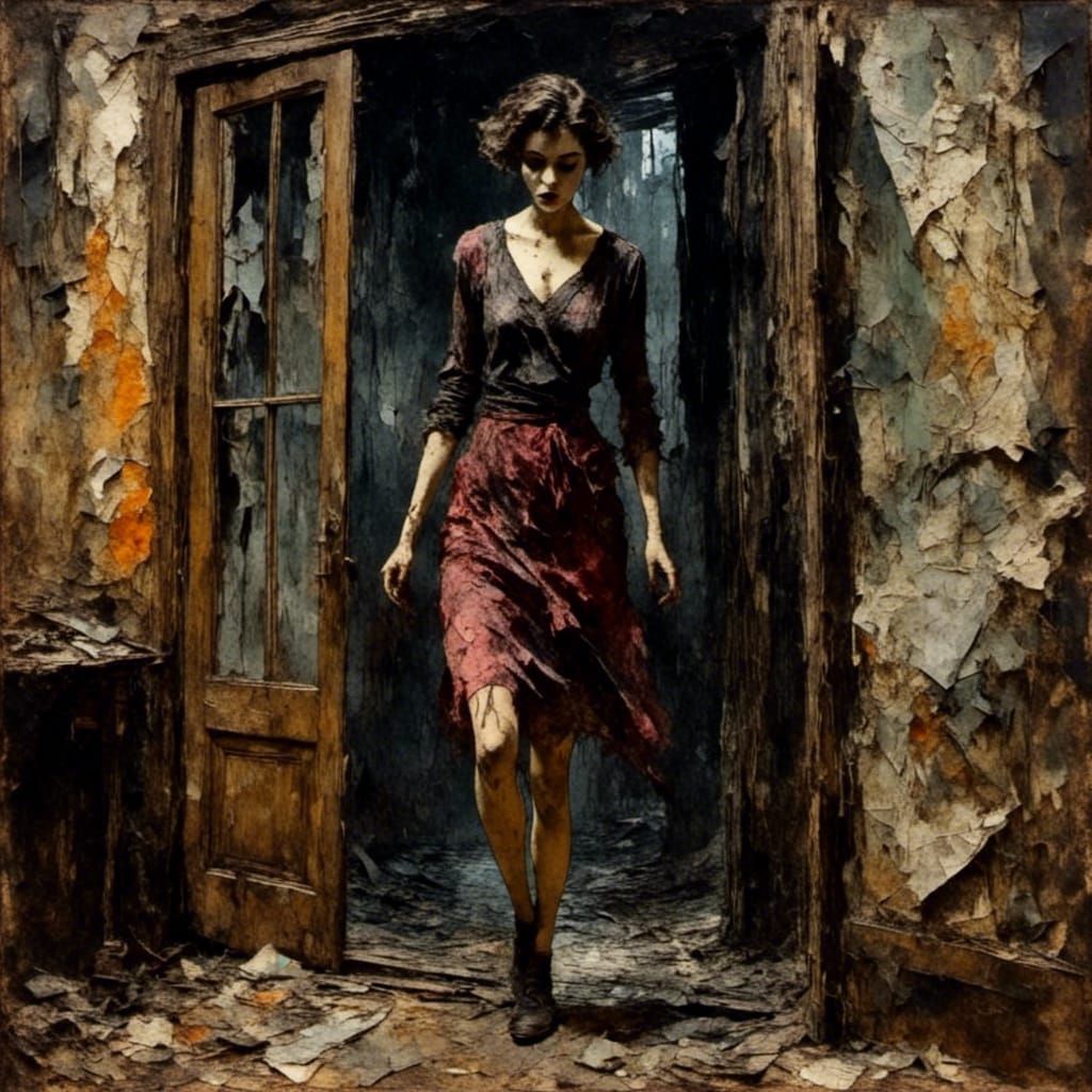 Mysterious Figure at Window: Impasto Oil Painting