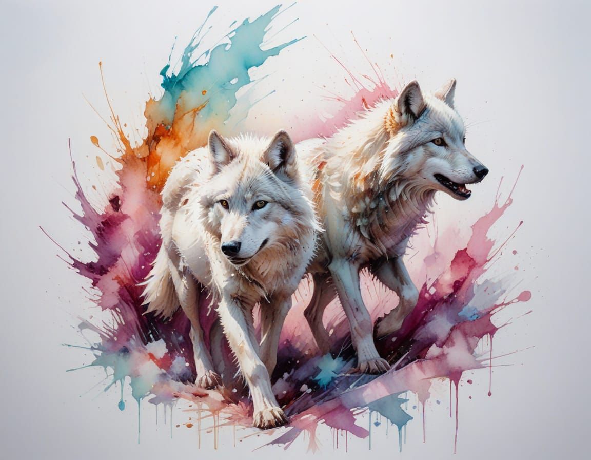 Ethereal Arctic Wolf Pack Under Aurora Lights