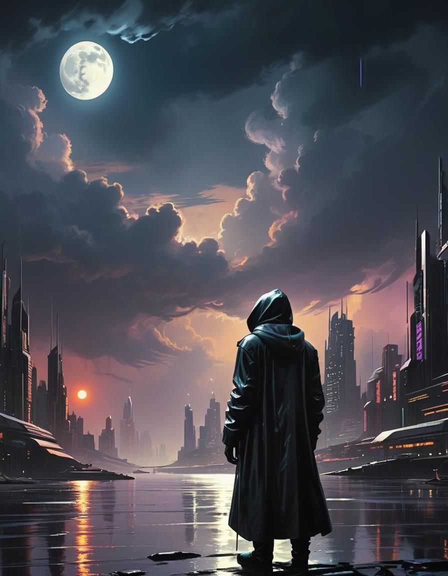 Vibrant Pop Explosion, Majestic 1moon above the fantasy styl...
