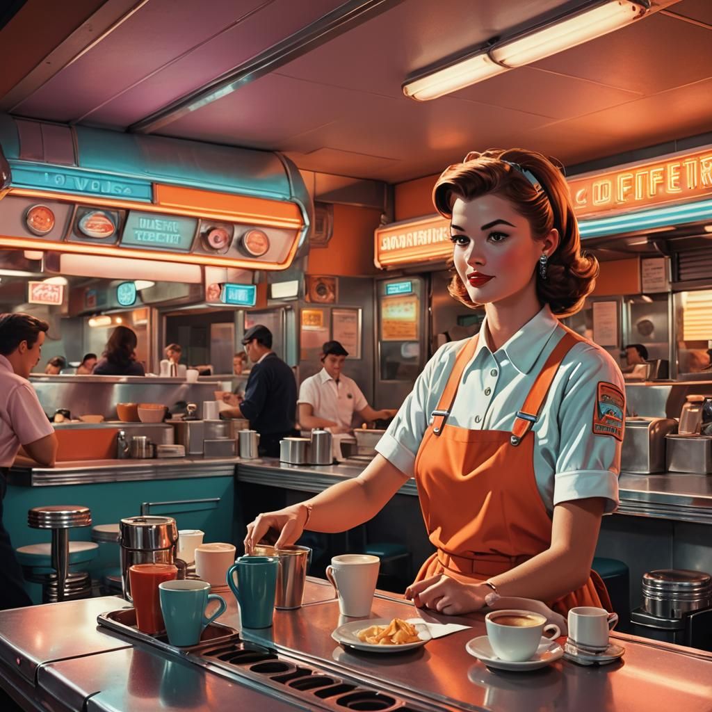 1960s Diner: Retro-Futuristic Anime Style