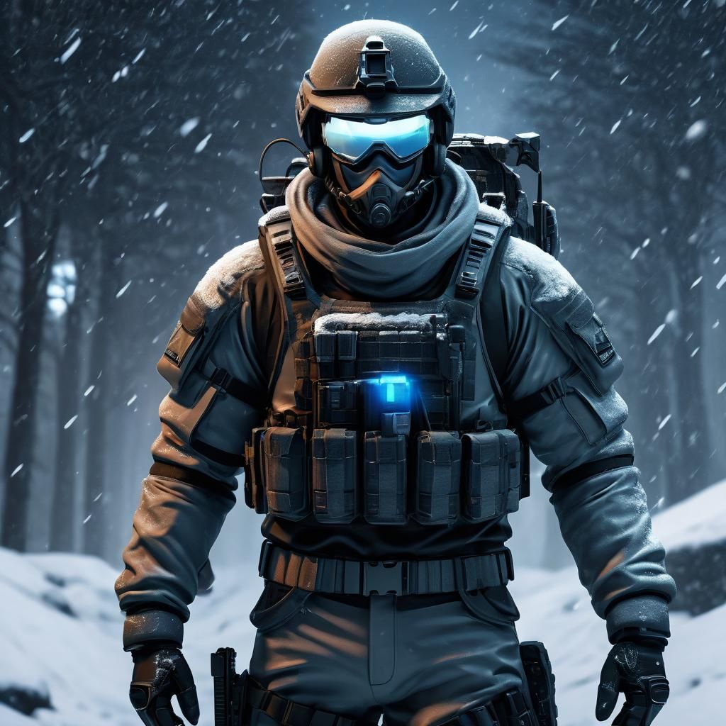 Cyberpunk Soldier in Blinding Snowglobe