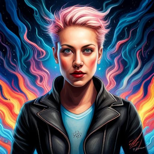 Ghostly Punk Woman in Flames: Splash Art