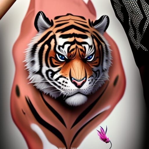 Tiger with Human Tattoo: Hyperdetailed Digital Portrait