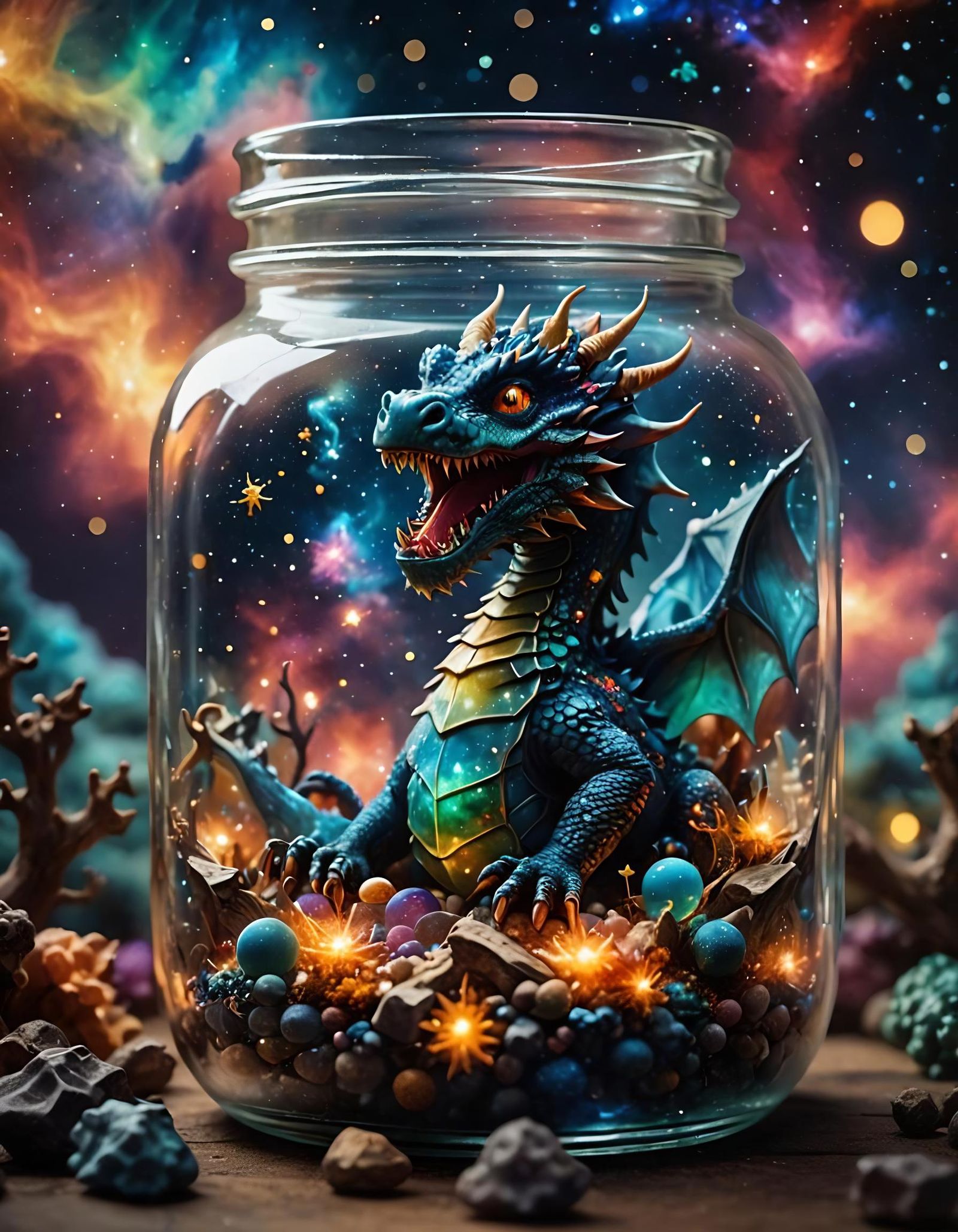 Glass jar art - a fearsome little dragon ...