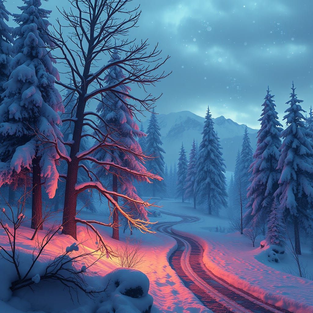 Ethereal Winter Stormscape in Vibrant Hues