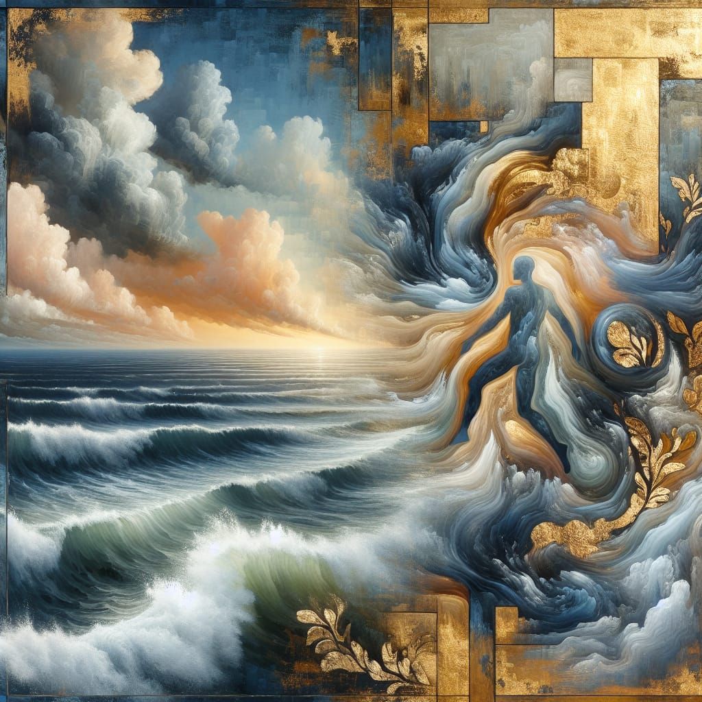 Human Forms United with Tempestuous Sea Panorama