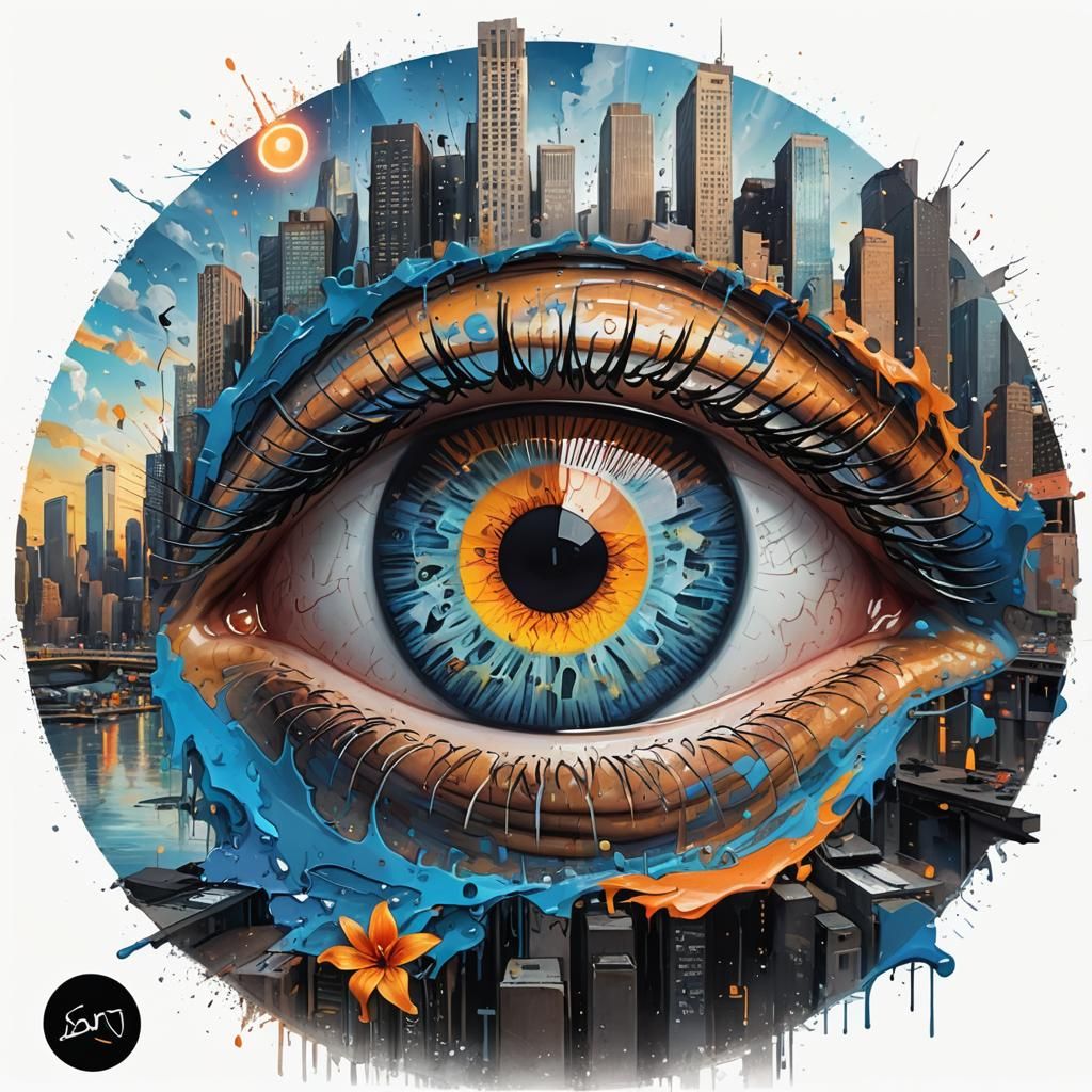 Eye with Glowing Iris in Urban Graffiti Style