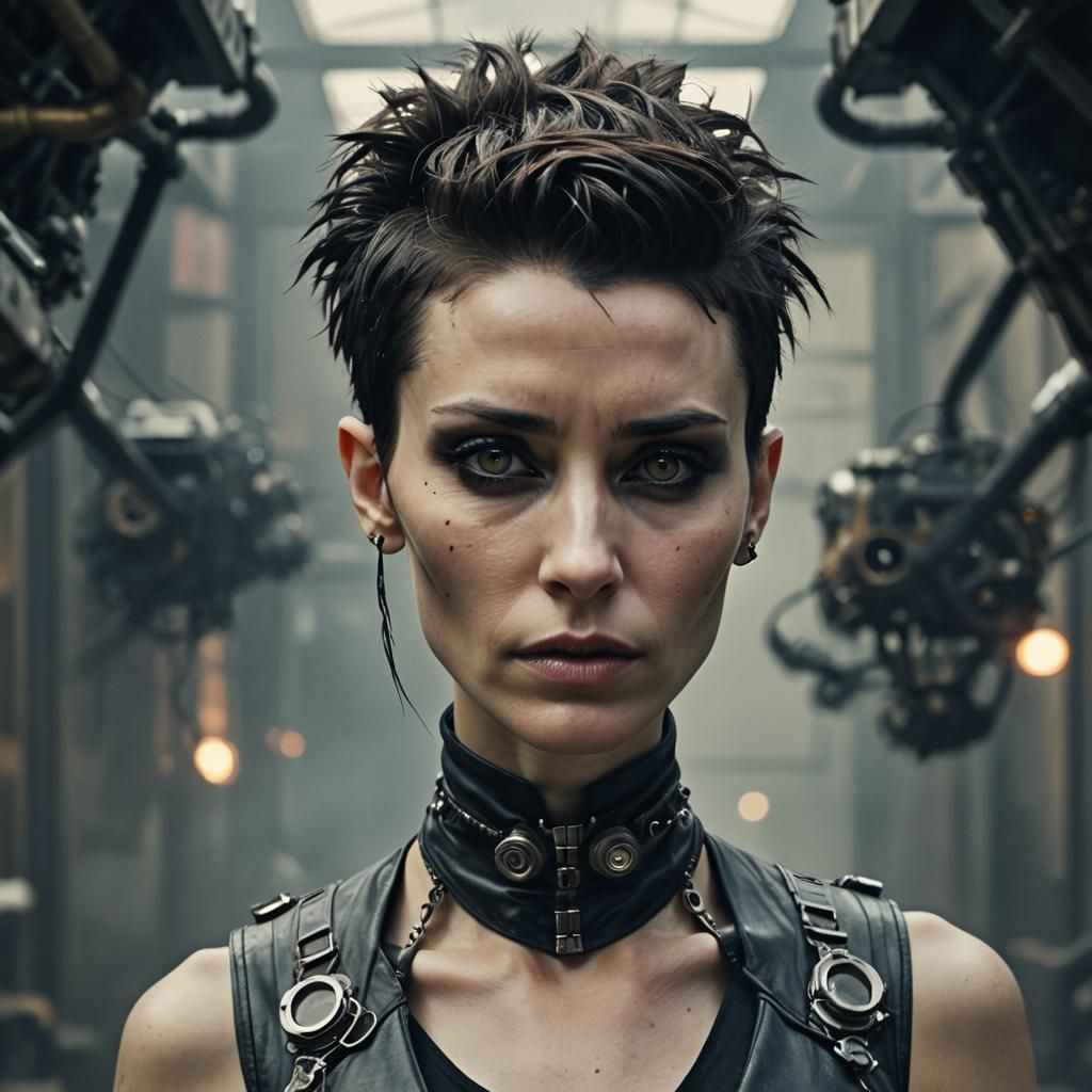 Steampunk cyberpunk short hair girl, lisbeth Salander Millenium, Rooney Mara, high definition, super fashion hair and  s...