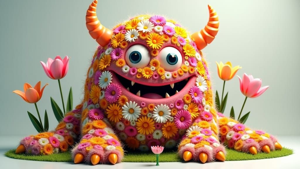 Friendly Floral Creature in Photorealistic Style