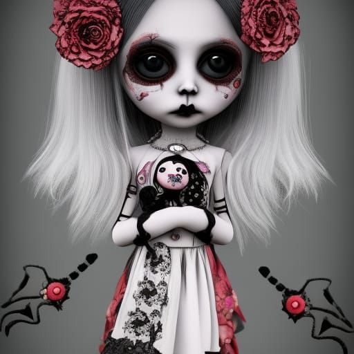 Gothic Doll with Voodoo Doll, Hyperdetailed Art