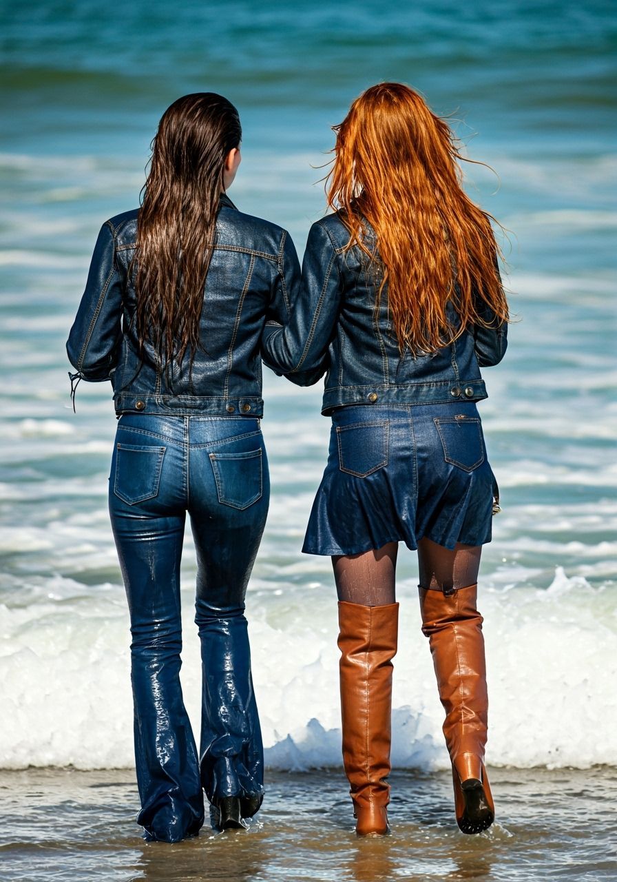 Friends Wade into Ocean Waves in Photorealistic Style