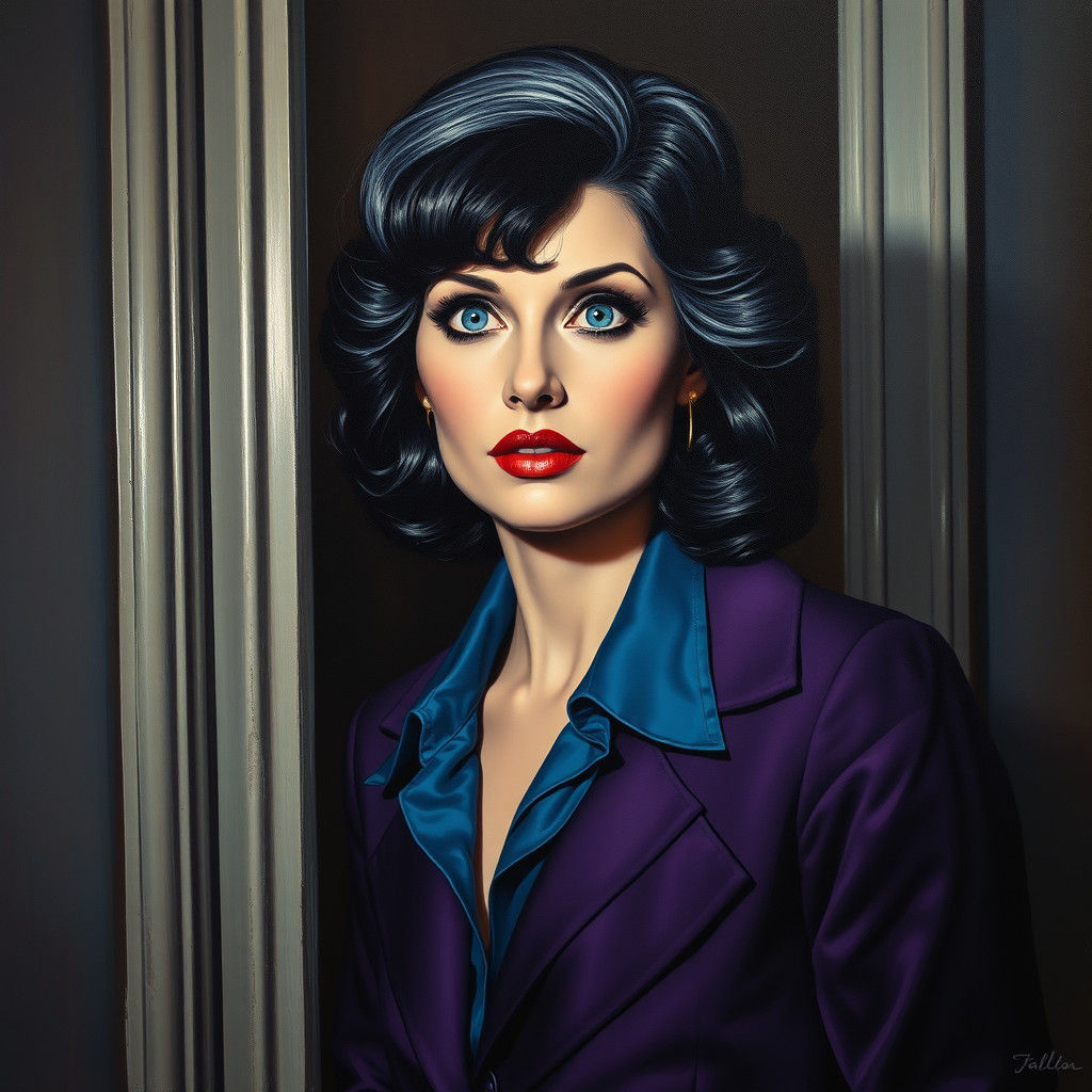 Elegant Woman in Doorway, Darkly Detailed Oil Painting