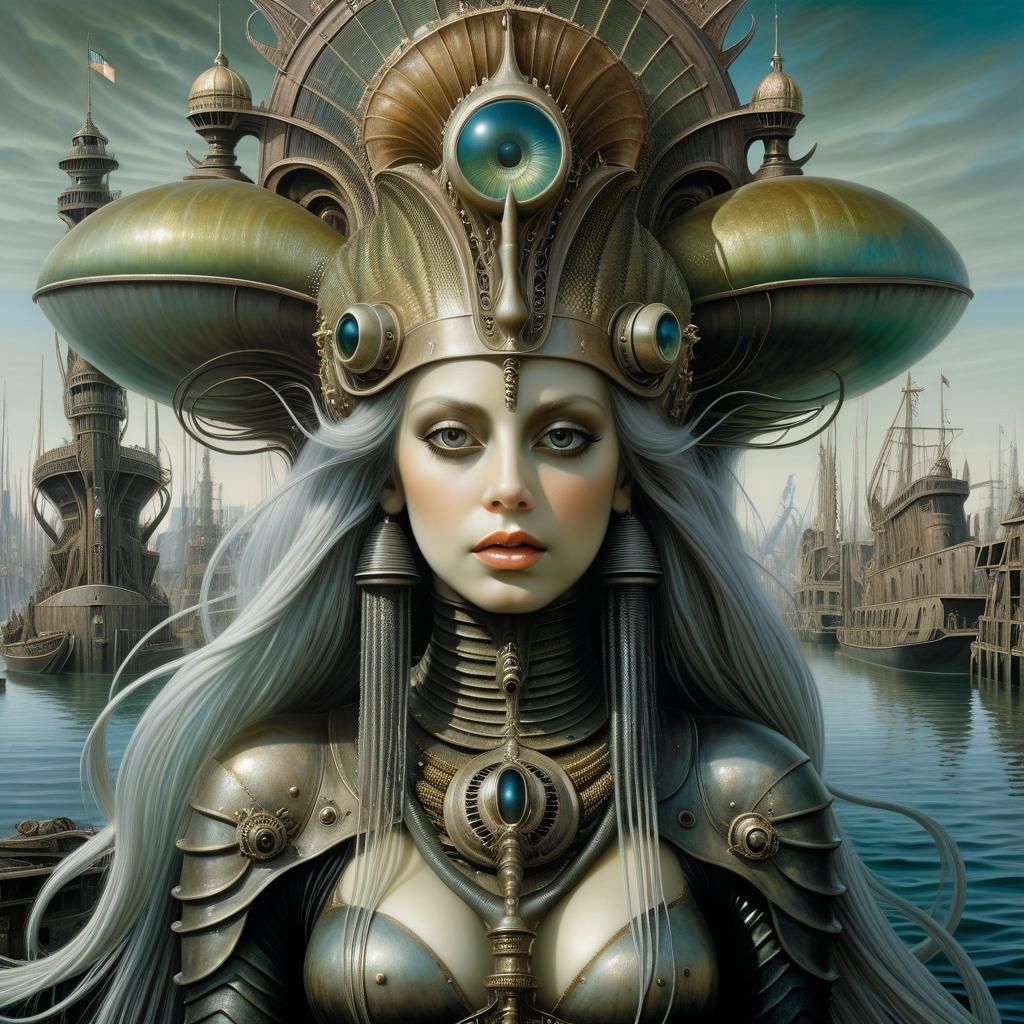 Post-Apocalyptic Mermaid Portrait in Art Nouveau Style