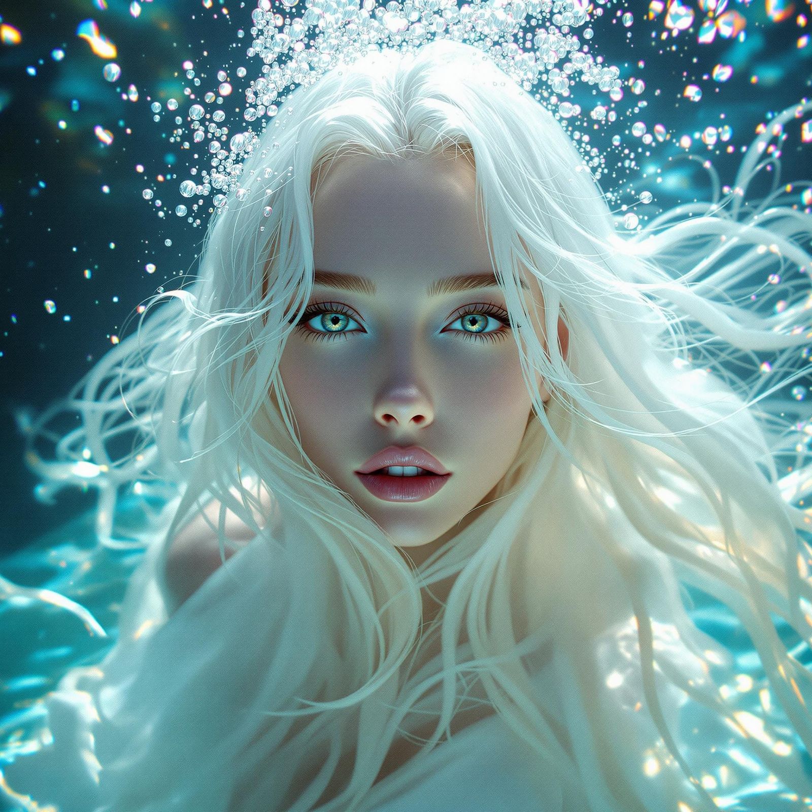 Underwater Fashion Photography of White-Haired Woman