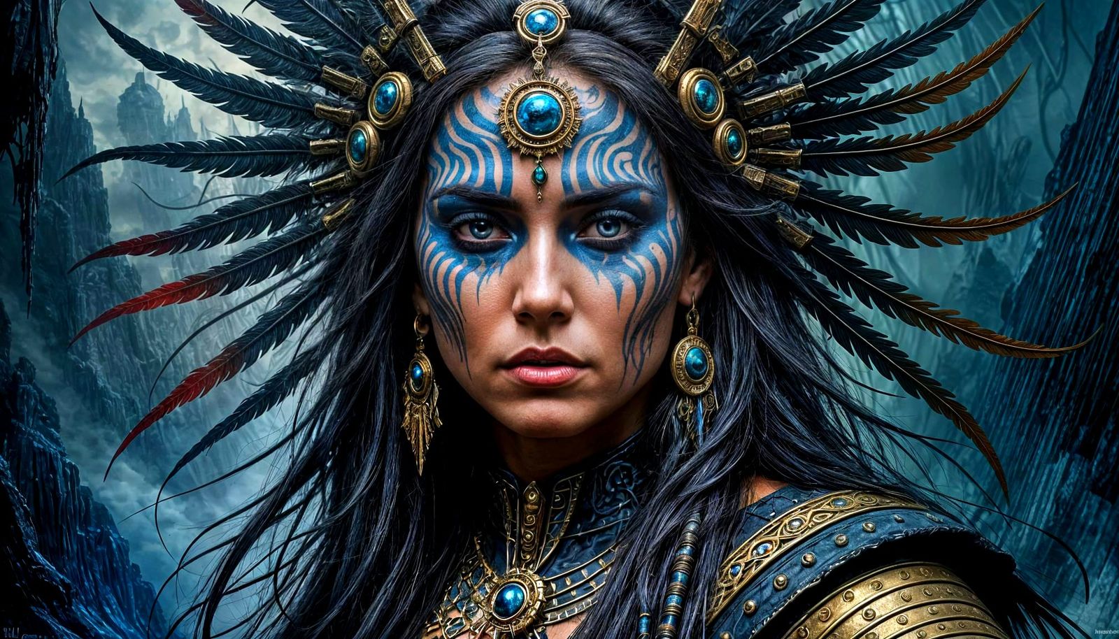 Somber Sioux Woman in Dark Fantasy Art