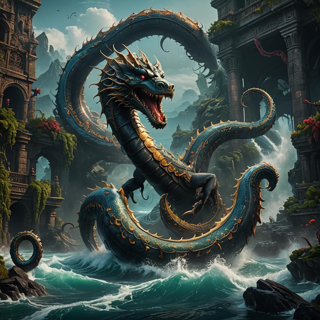 Epic Fantasy Sea Serpent in a Deep Blue World