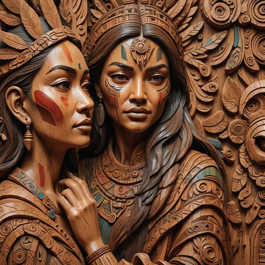 Hyperrealistic Wood Carver Creating Detailed Totem