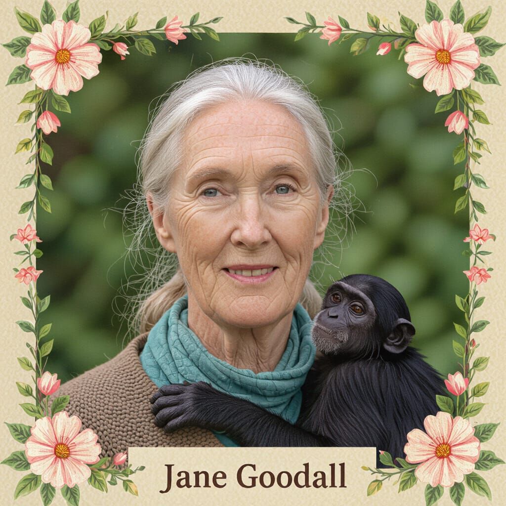 Peaceful Tribute to Jane Goodall in Serene Landscape