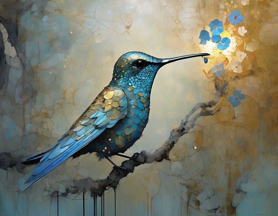 Ethereal Hummingbird in Mystical Bioluminescent Garden