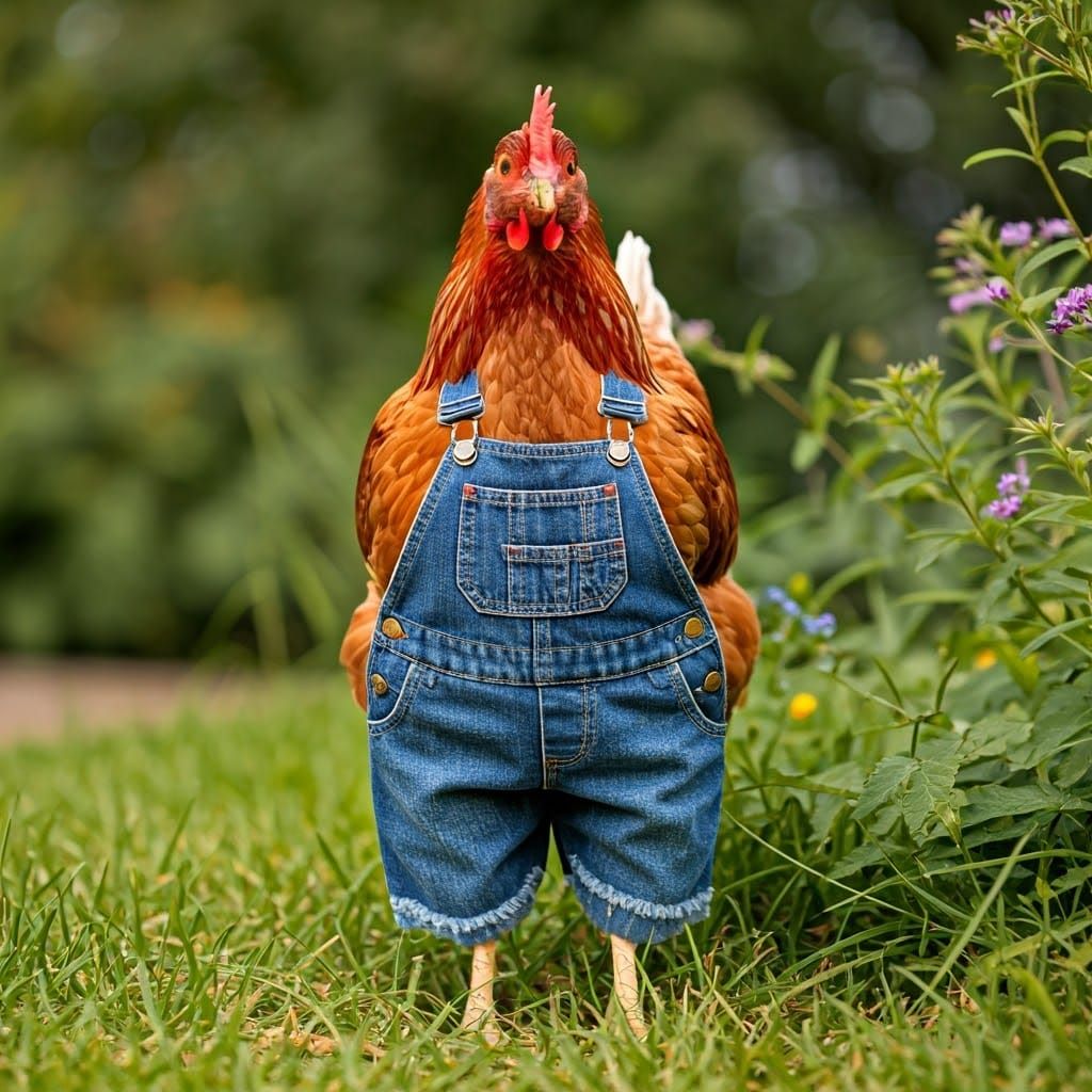 Charming Chicken in Whimsical Denim Overalls