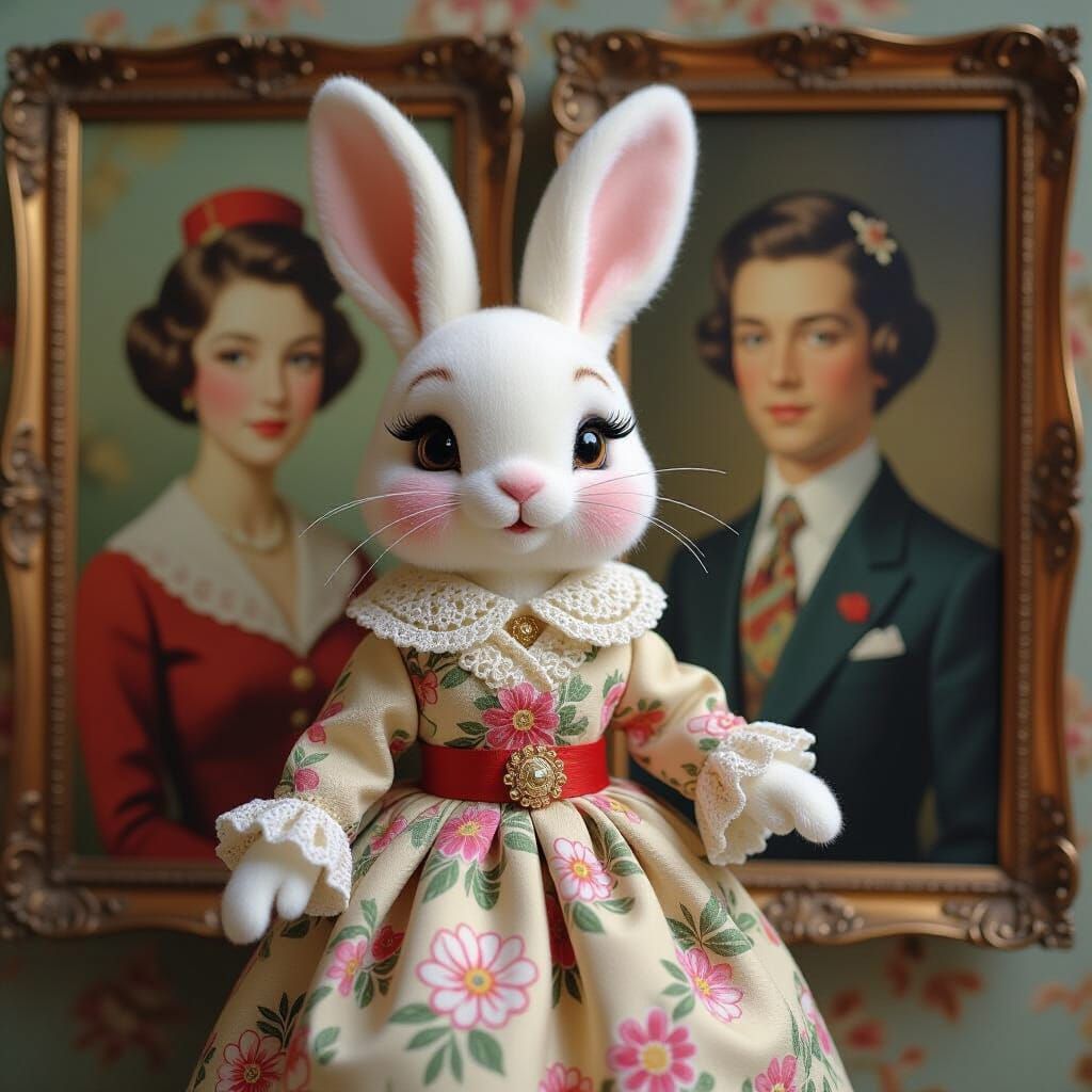 Rabbit in Stylish Attire with Nostalgic Charm
