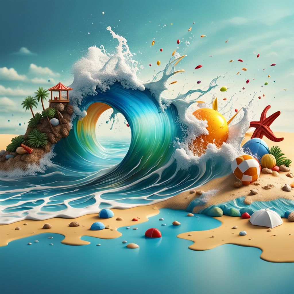 Hyperrealistic Miniature Beach Scene Concept Art