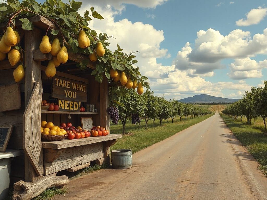 Dreamlike Fruit Stand on a Lonely Road