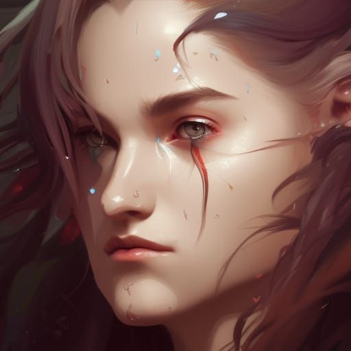 Detailed Wolf Girl Portrait in Art Nouveau Style