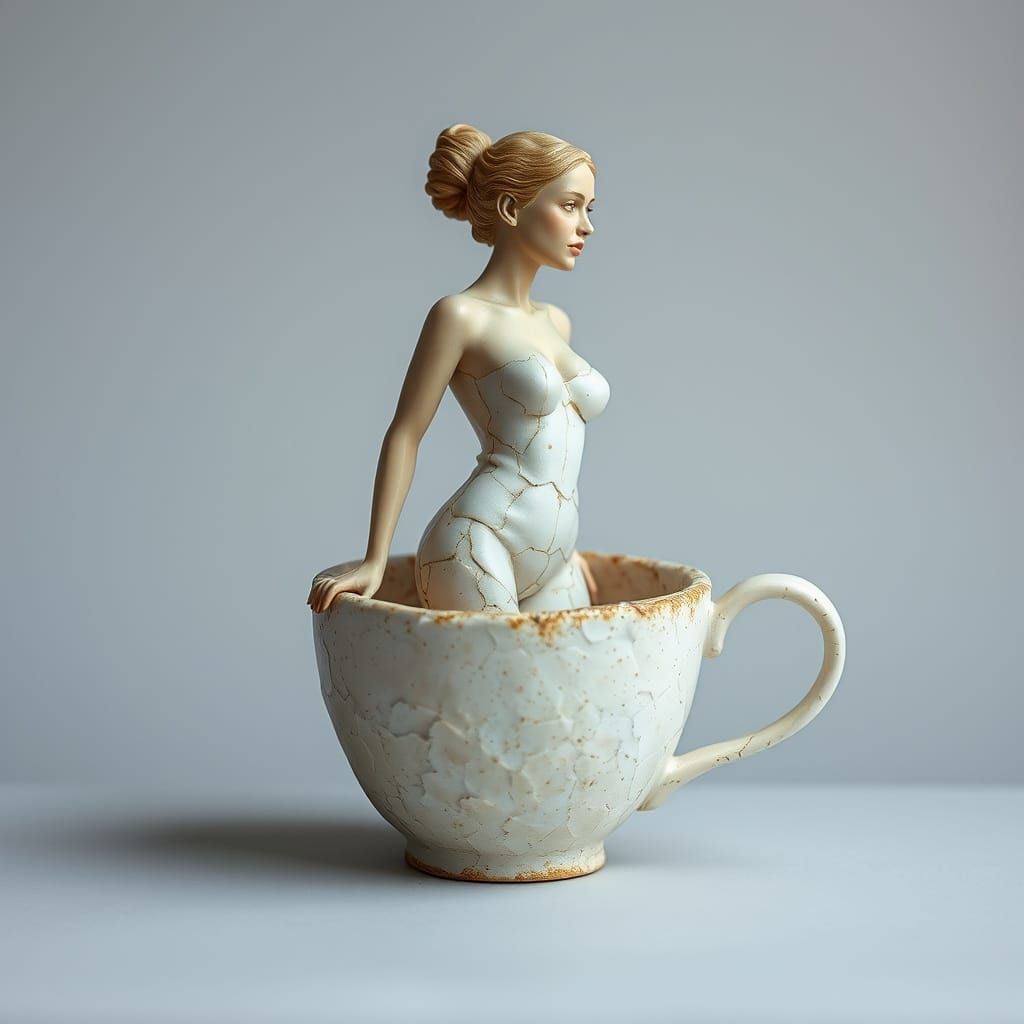 Contemplative Woman Rises From Latte Cup