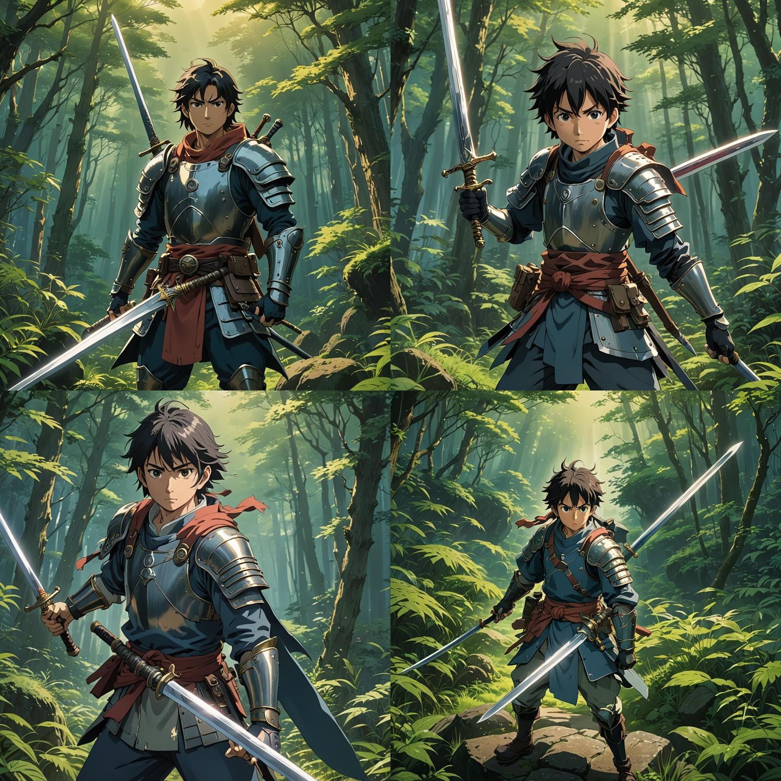 Anime Warrior with Sword in Ghibli Style
