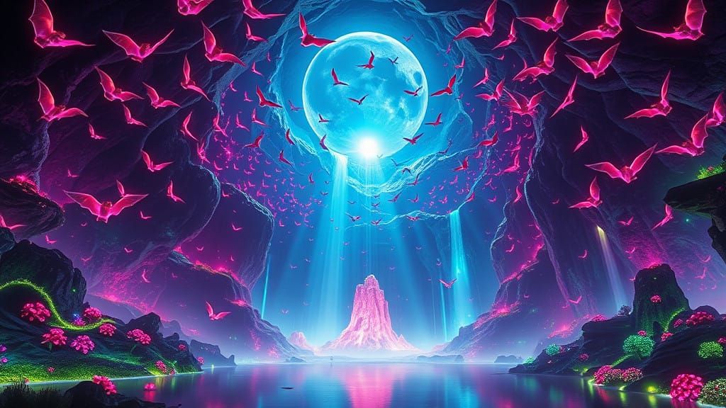 Surreal Space-Moon Caverns in Iridescent Bioluminescent Glow