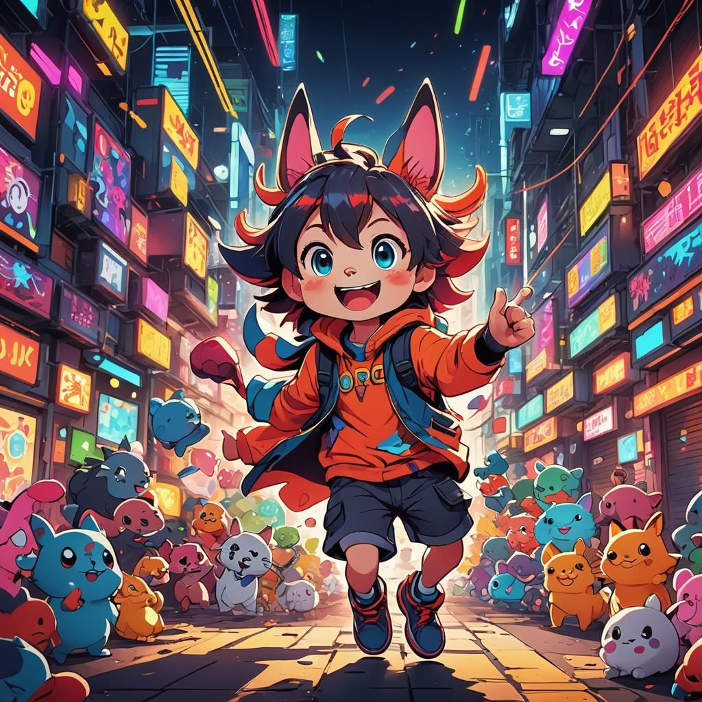 Cheerful Cartoon Animal in Vibrant Cel-Shaded Anime Style