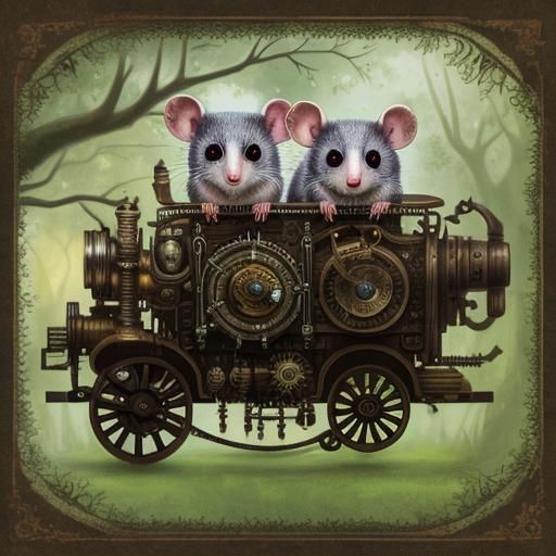 Steampunk Possums Together in a Tree