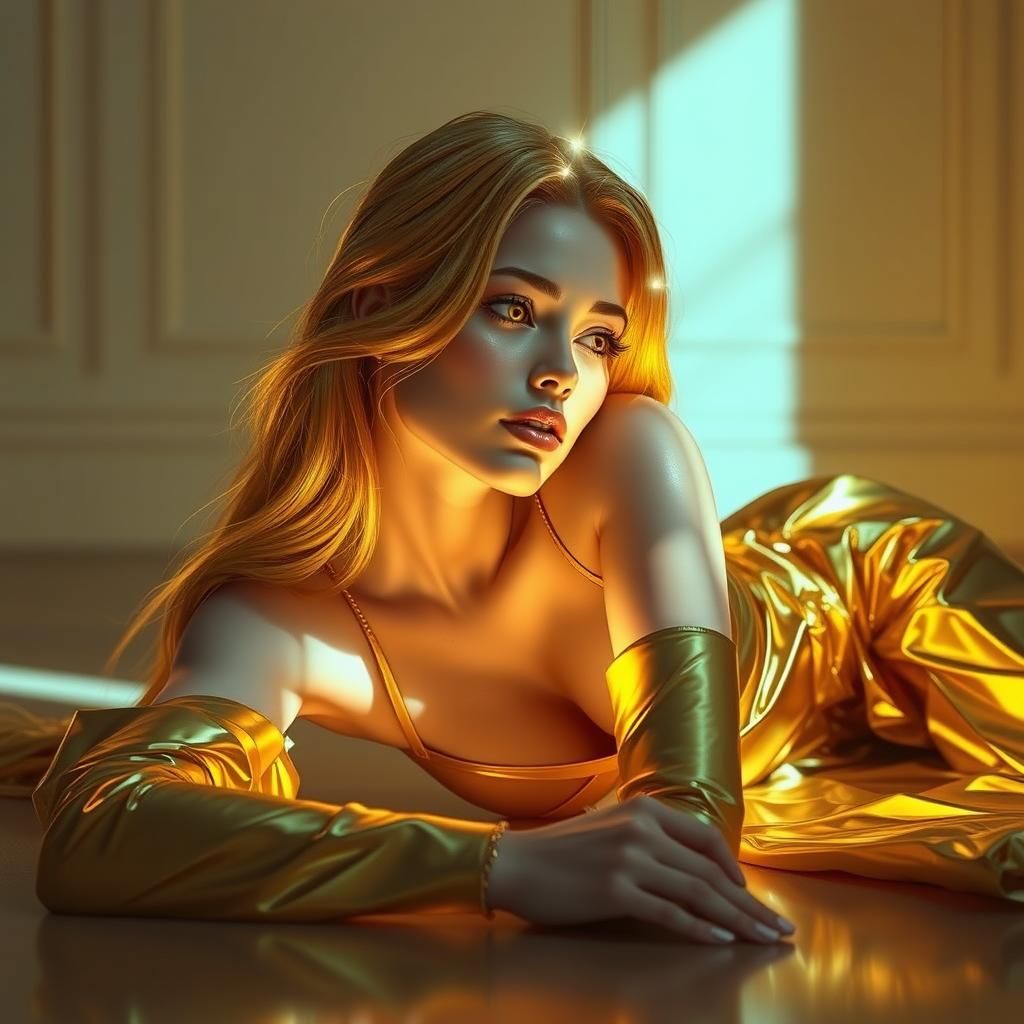 Chrome Gold Woman in Ethereal Ghibli Portrait