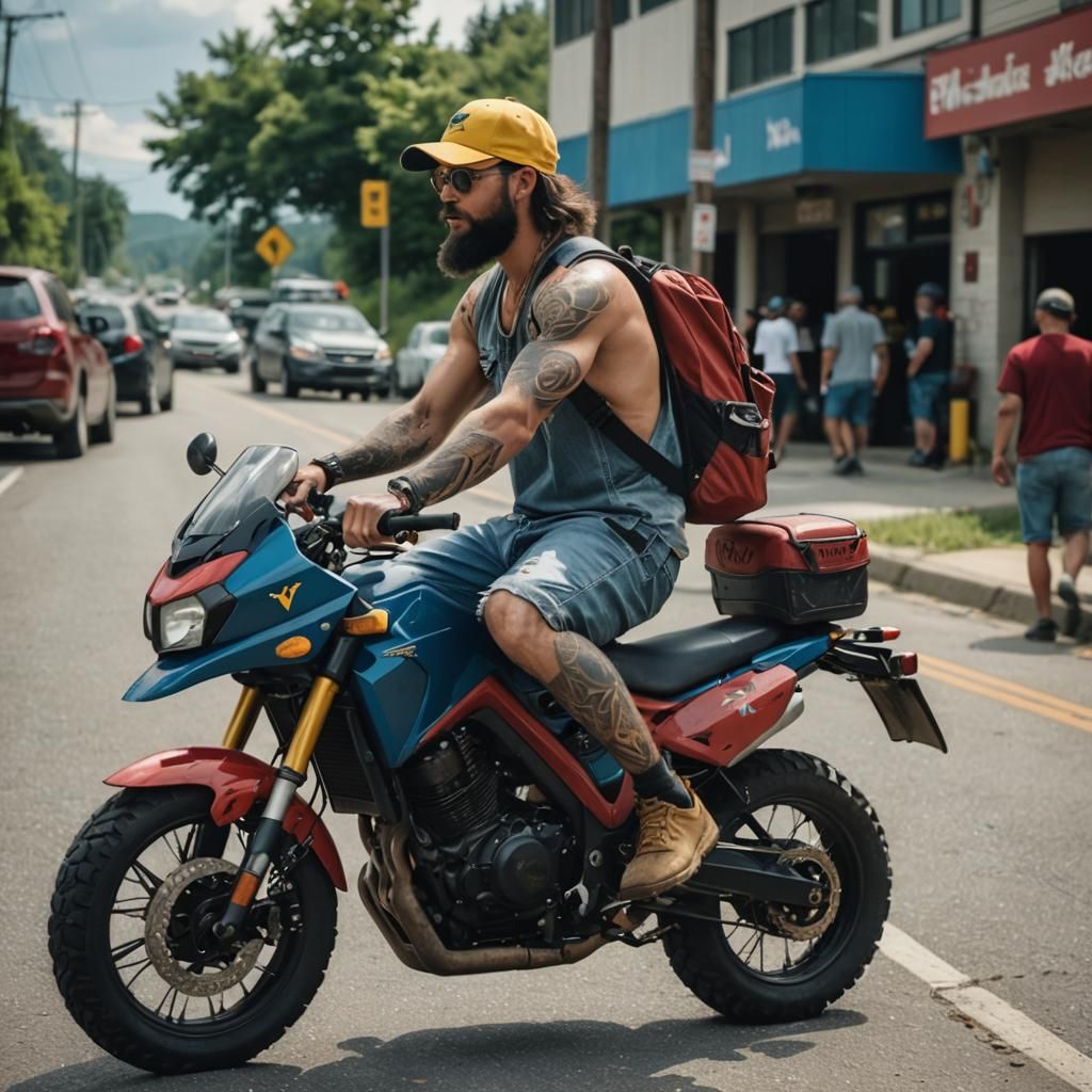 Shirtless Man on Dirt Bike in West Virginia