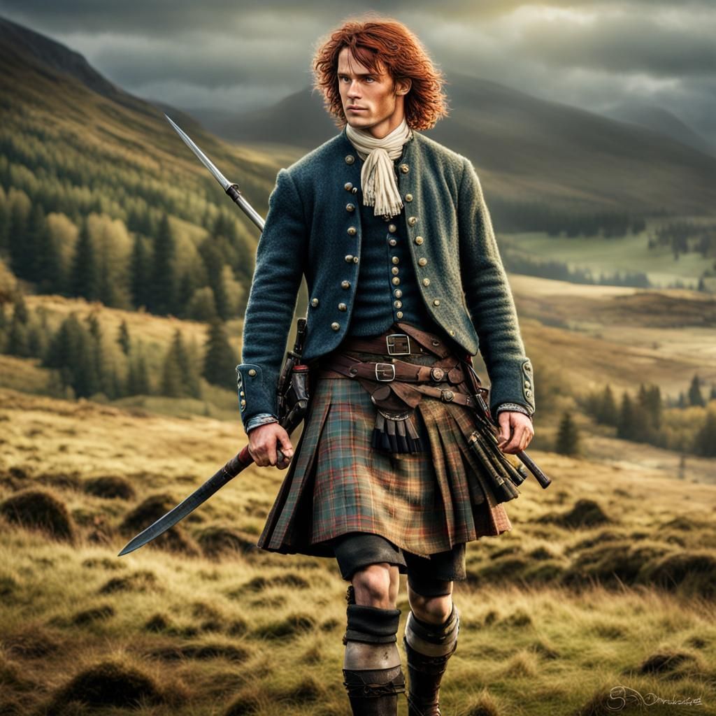 Handsome Jamie Fraser, Scottish Highlander in Tartan Kilt