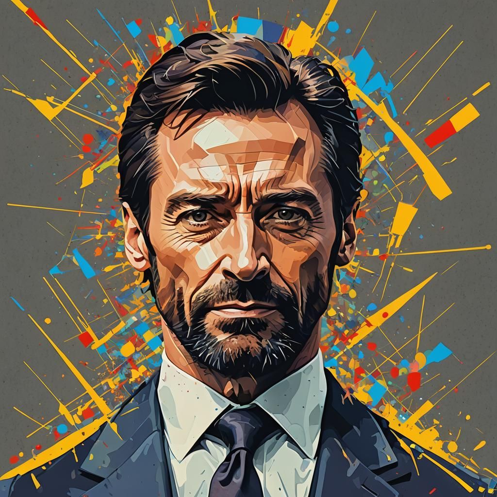 Hugh Jackman Pop Art in Digital Bauhaus Style