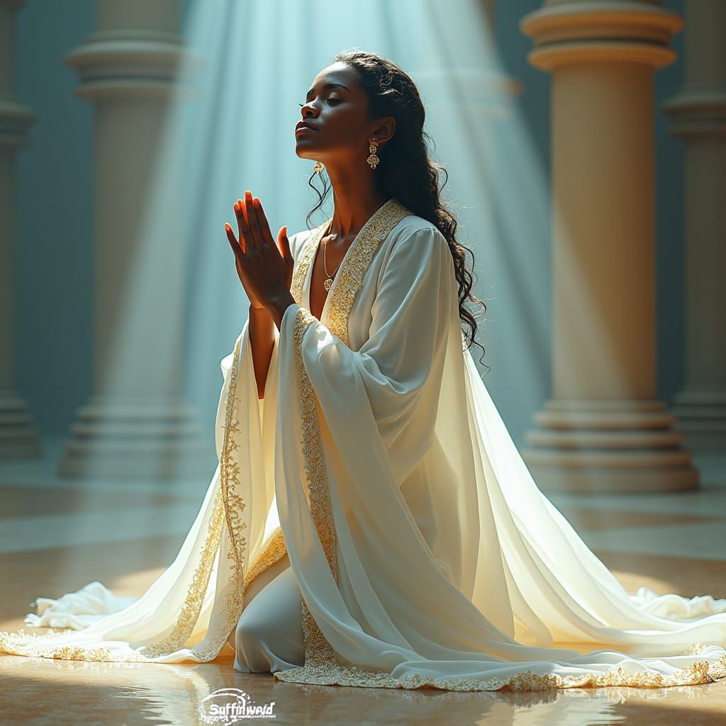 Devout Woman in White Robes, Fantasy Concept Art