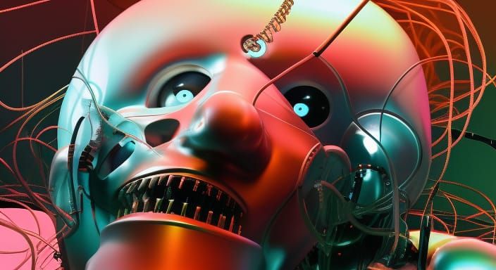 Wired Android Portrait in Cyberpunk Style