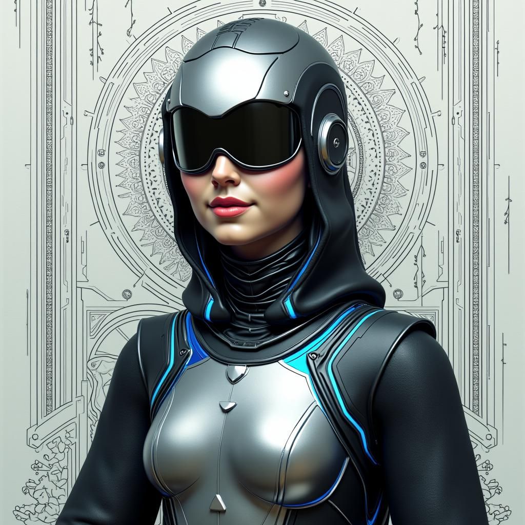 Cyborg Mona Lisa in Cyberpunk Metallic Style