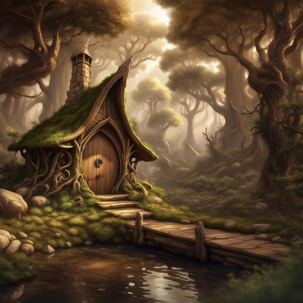 Charming Woodland Elf Home in Sepia Tones