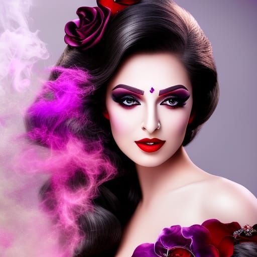 Hyperrealistic Bride with Purple Eyes and Red Lips