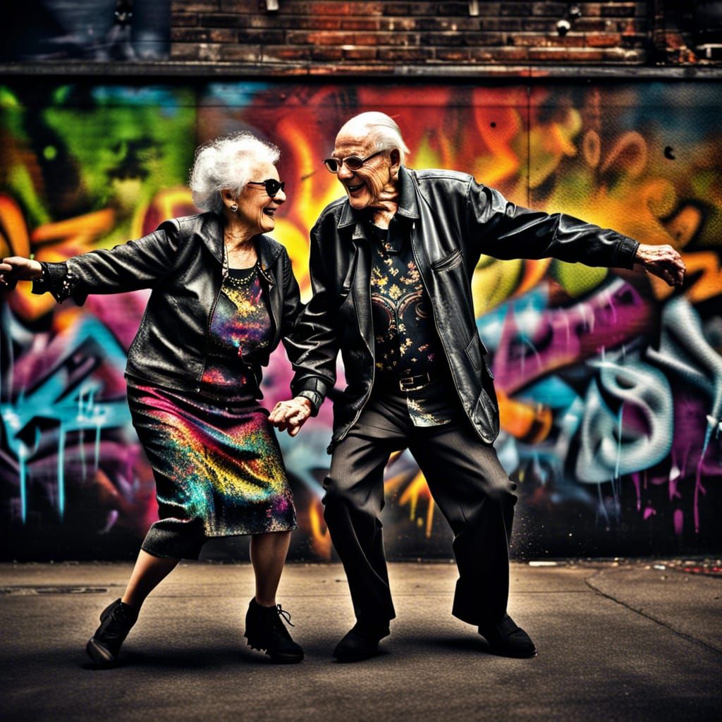 Goth Punk Senior Couple Dancing