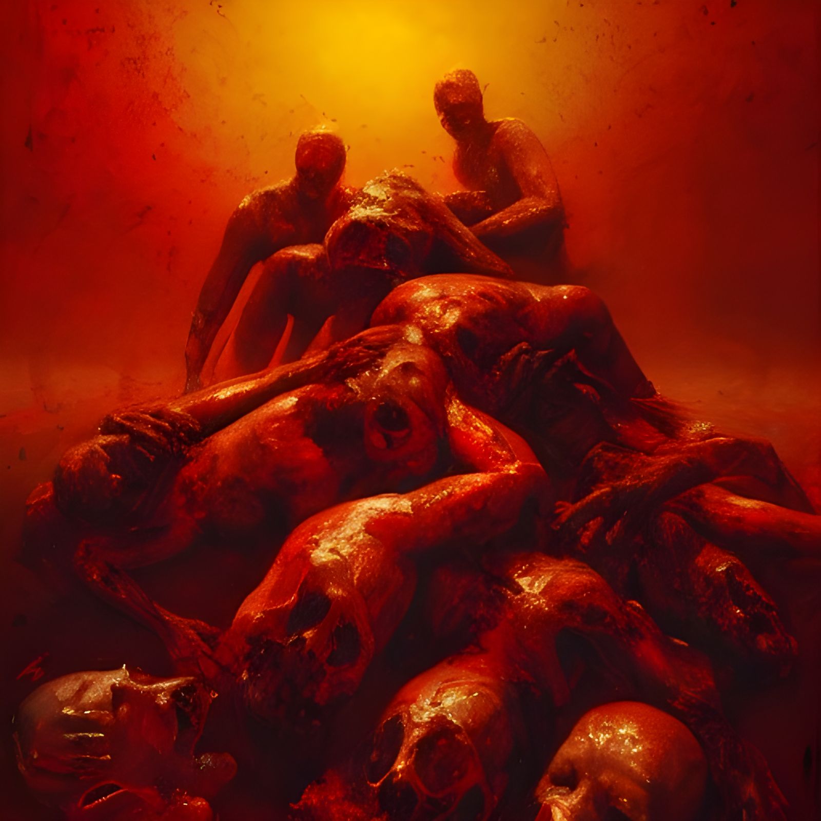 Dismembered Bodies in Bloody Sea: Astral Oil Painting