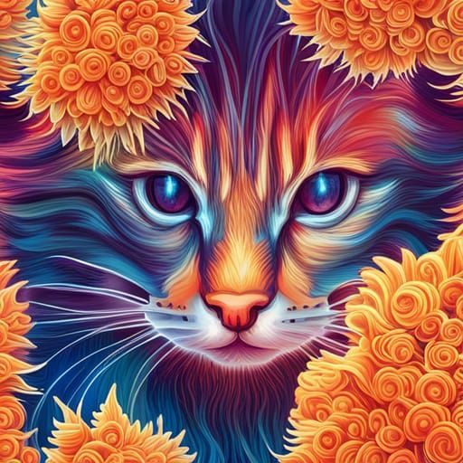 Hyperrealistic Seamless Pattern of Cats and Stars