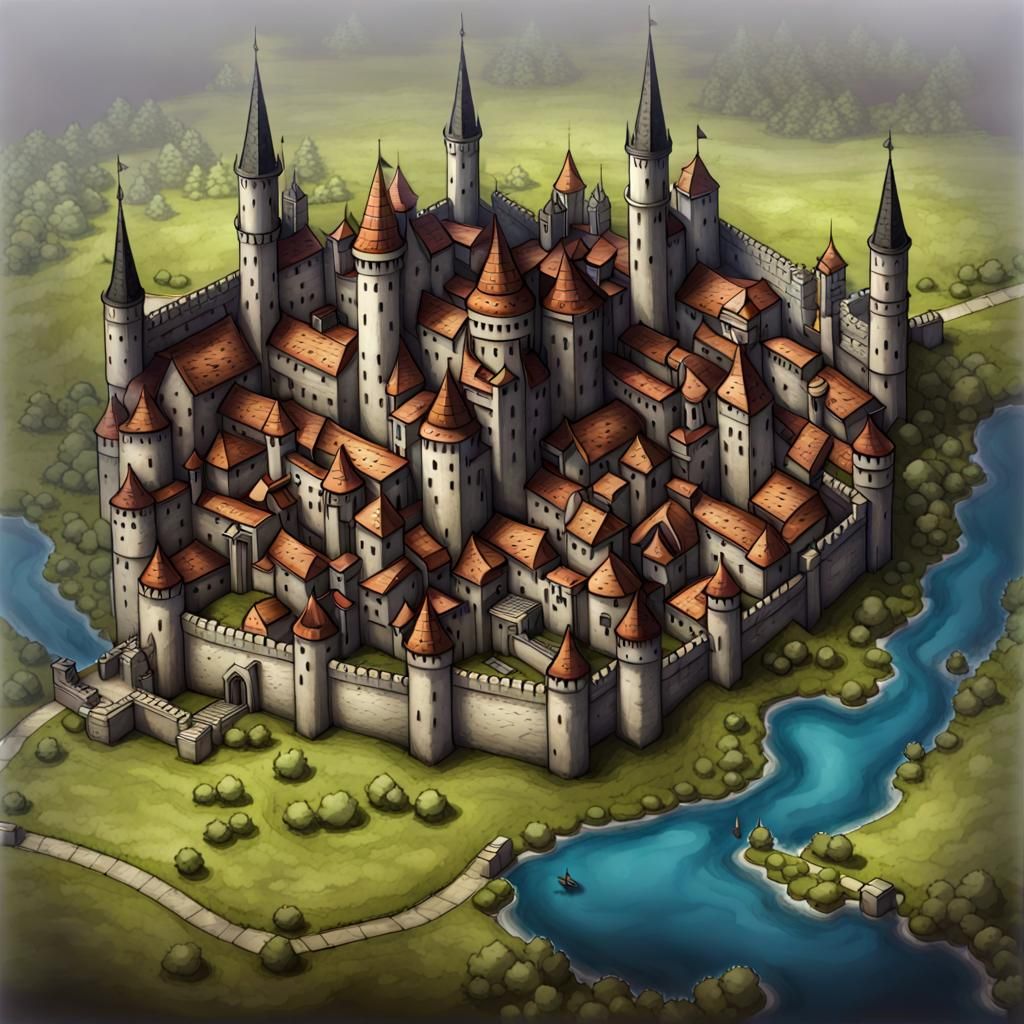 Top-Down View of a Magical Medieval Fantasy City