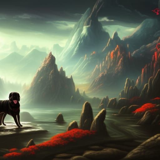 Fantastical Dog Matte Painting in Deep Color