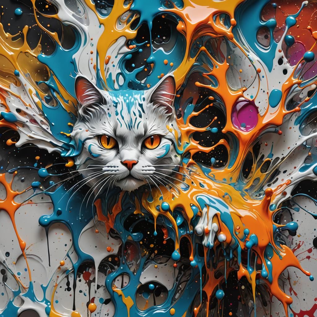 Molten Glass Cat Graffiti Art